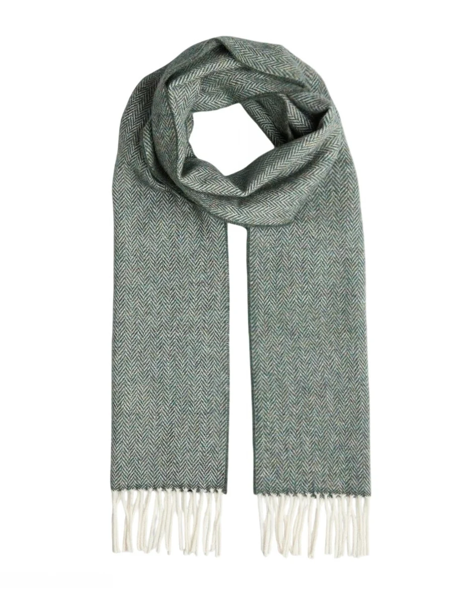Classic Foxford Mallard Green Herringbone Lambswool Scarf Relaxed