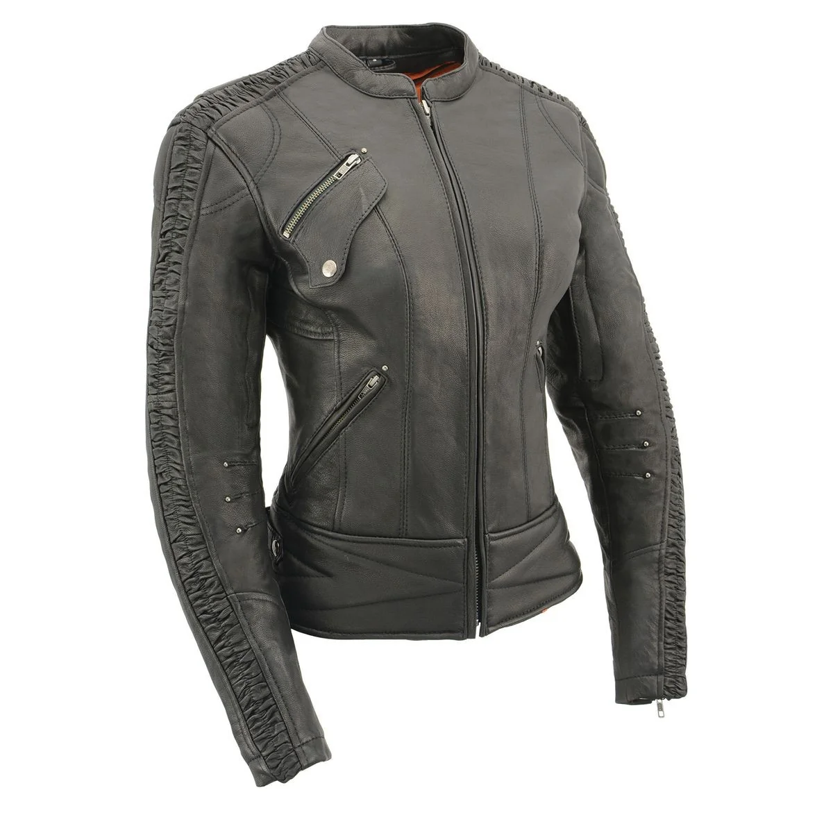 Elite Milwaukee Leather MLL2571 Women’s Black ‘Crinkled Arm’ Lightweight Racer Jacket Enhanced