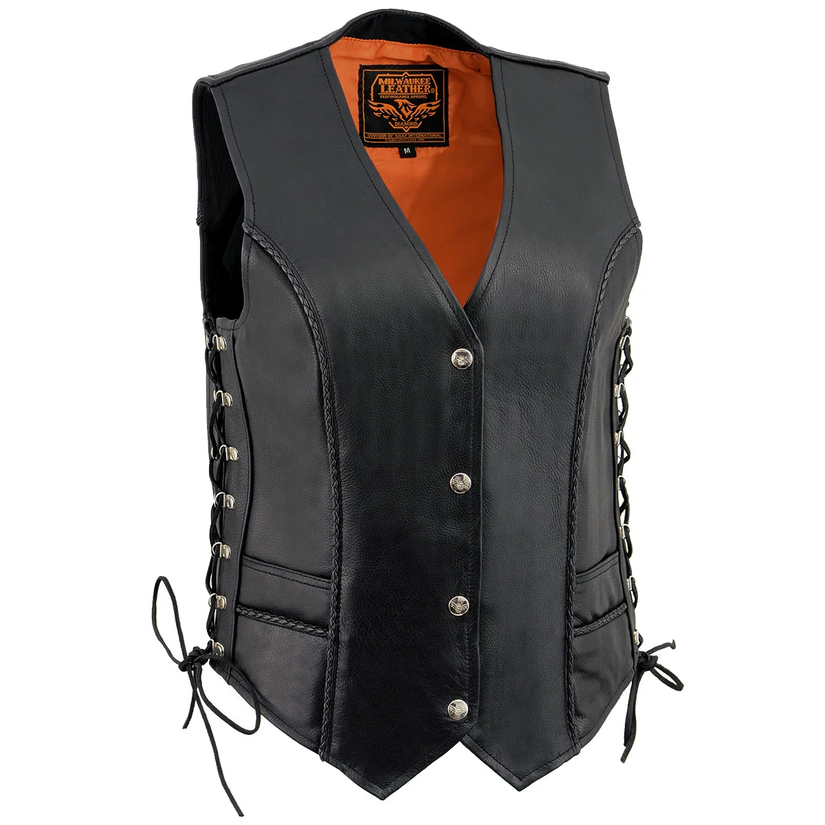 Consistent Milwaukee Leather ML2042 Women’s Black Braided Premium Leather Motorcycle Rider Vest w Side Laces Superior