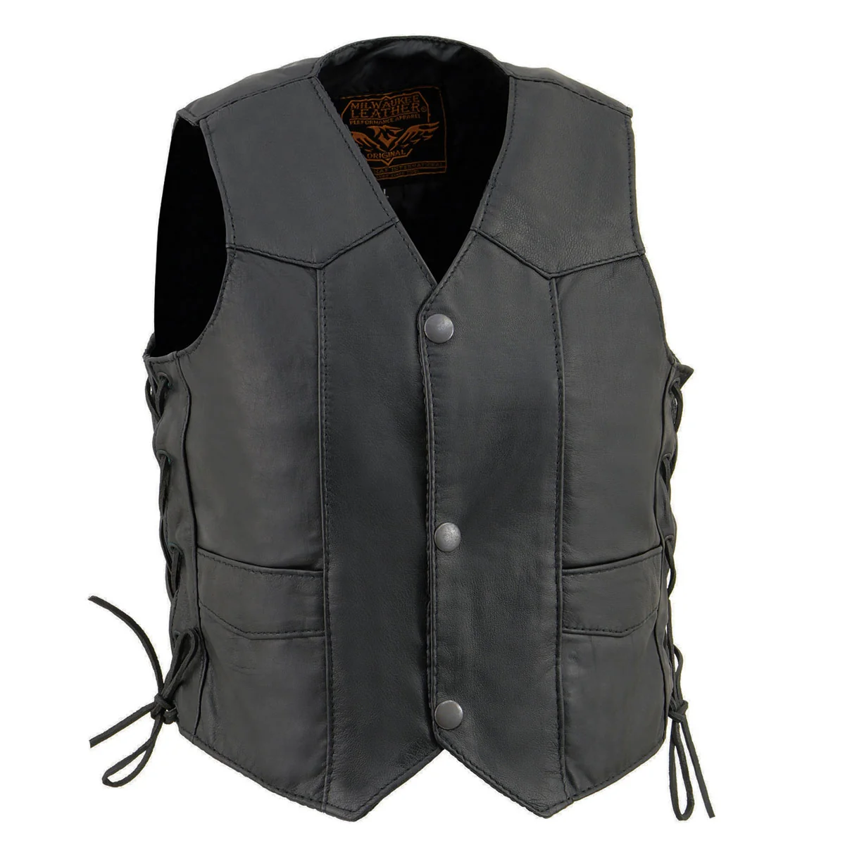 Relaxed Milwaukee Leather SH2011L Kids Black Classic Side Lace Three Snap Leather Vest Green