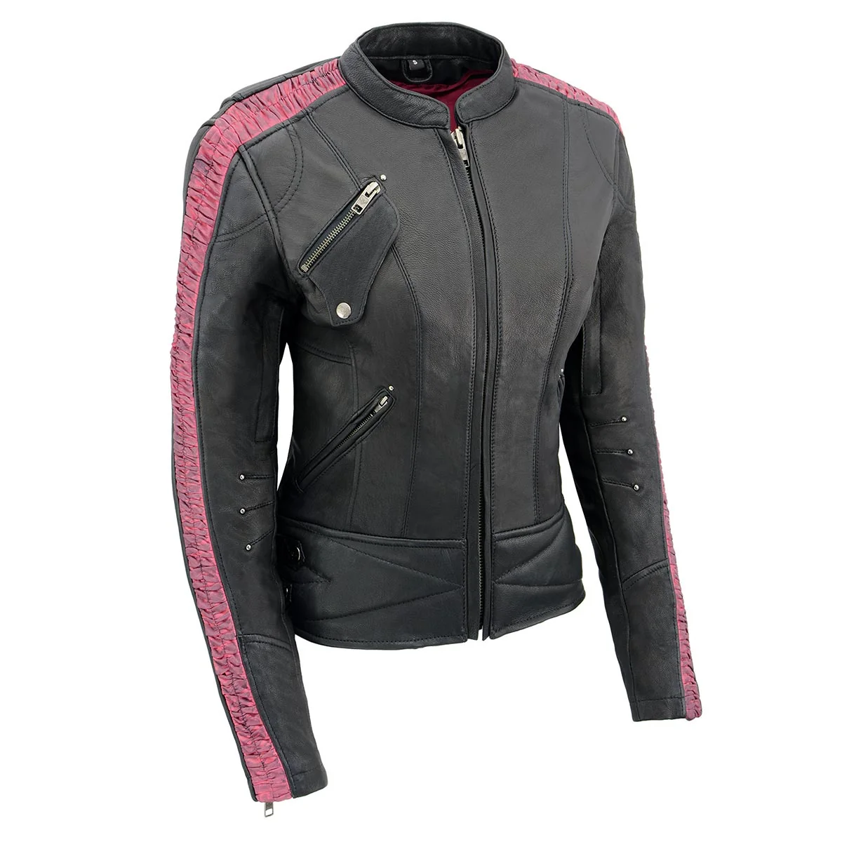 Efficient Milwaukee Leather MLL2571 Womens Black and Pink ‘Crinkled Arm’ Lightweight Racer Jacket Green