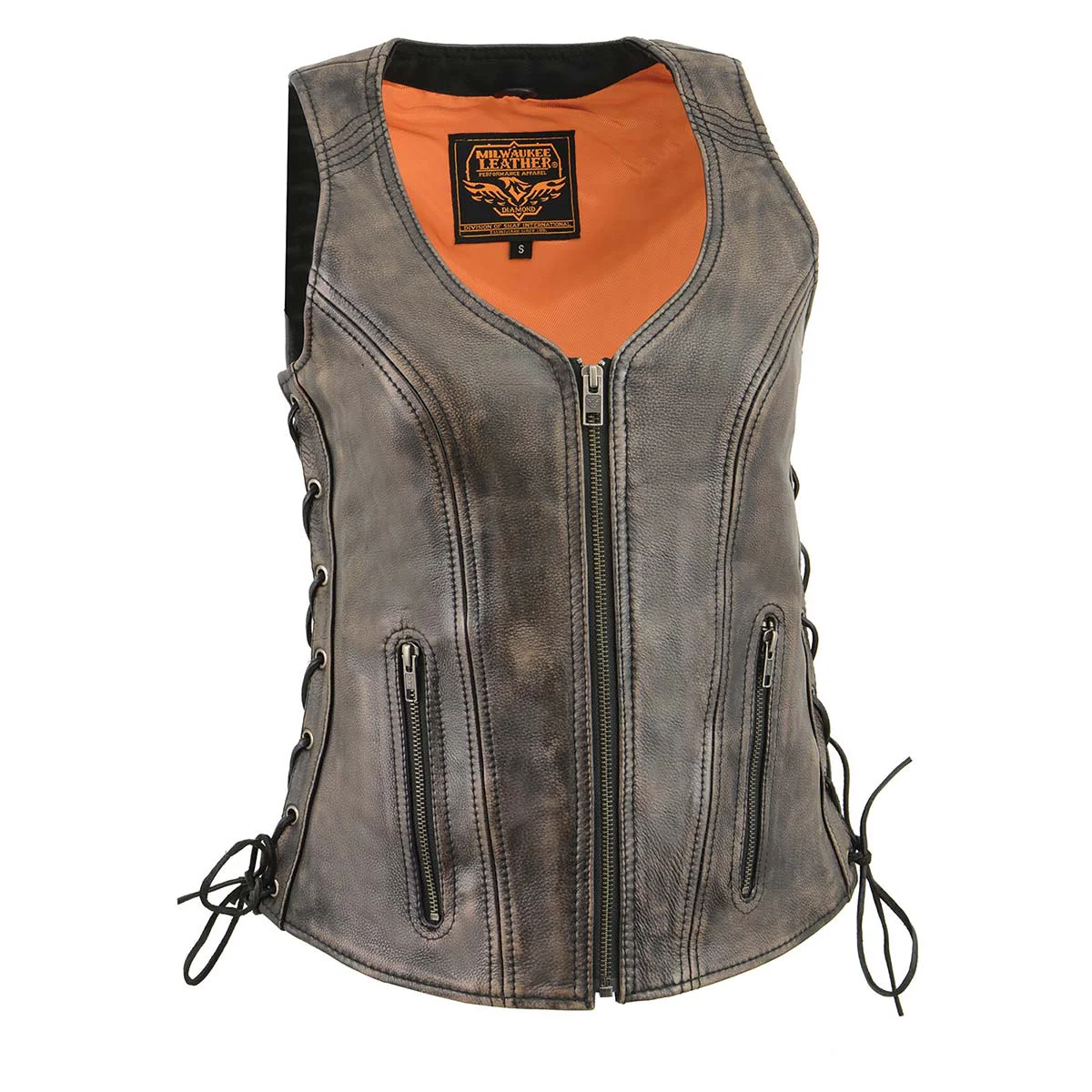 Carefully Designed Milwaukee Leather Women’s Distress Brown Leather V-Neck Motorcycle Rider Vest with Side Lace MLL4531 Verified