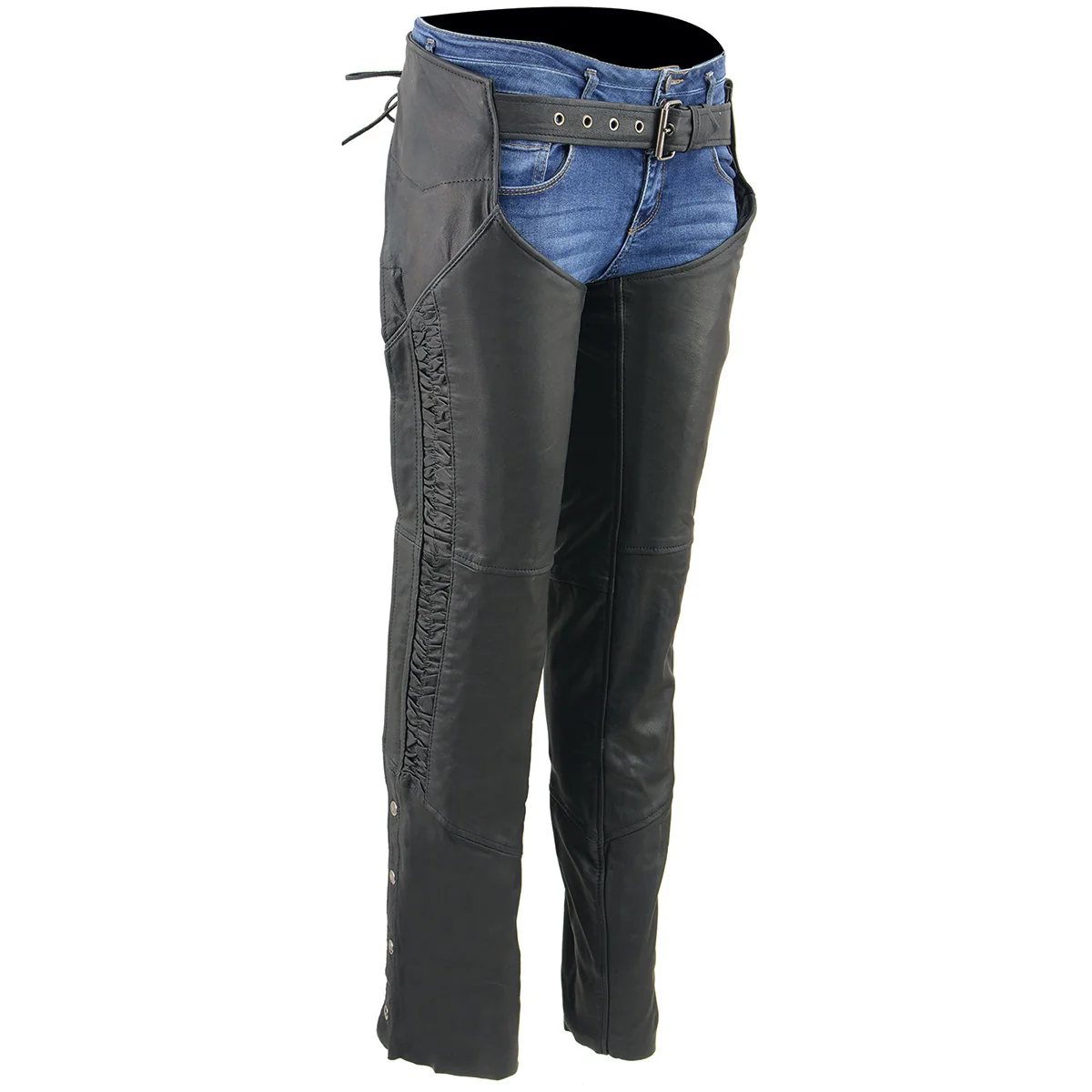 Efficient Milwaukee Leather Chaps for Women Black Lightweight Goat Skin- Crinkled Stripes Reflective Motorcycle Chap- MLL6501 Outstanding