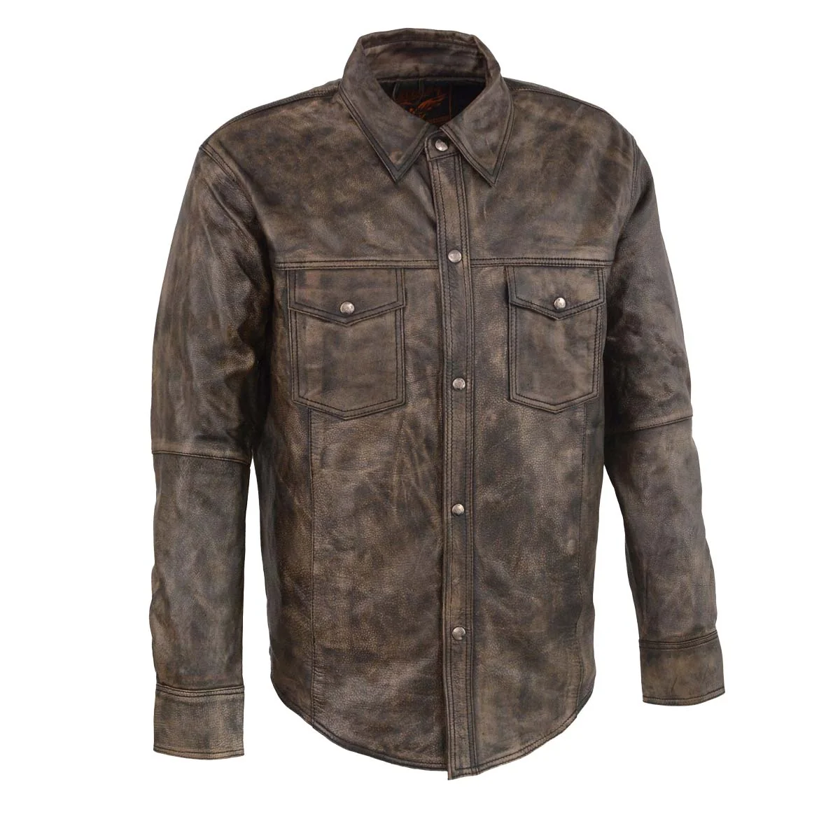 Next-Generation Milwaukee Leather MLM1606 Men’s ‘Button Down’ Distressed Brown Casual Biker Leather Shirt Recyclable