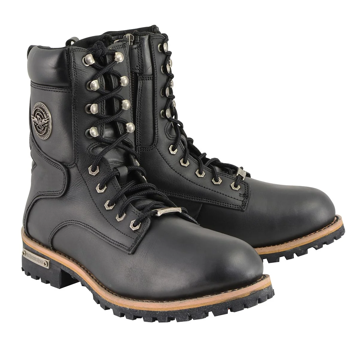 Top-Quality Milwaukee Leather Men’s Classic Black Leather Lace-Up Logger Boots w Side Zipper MBM9095 Efficient