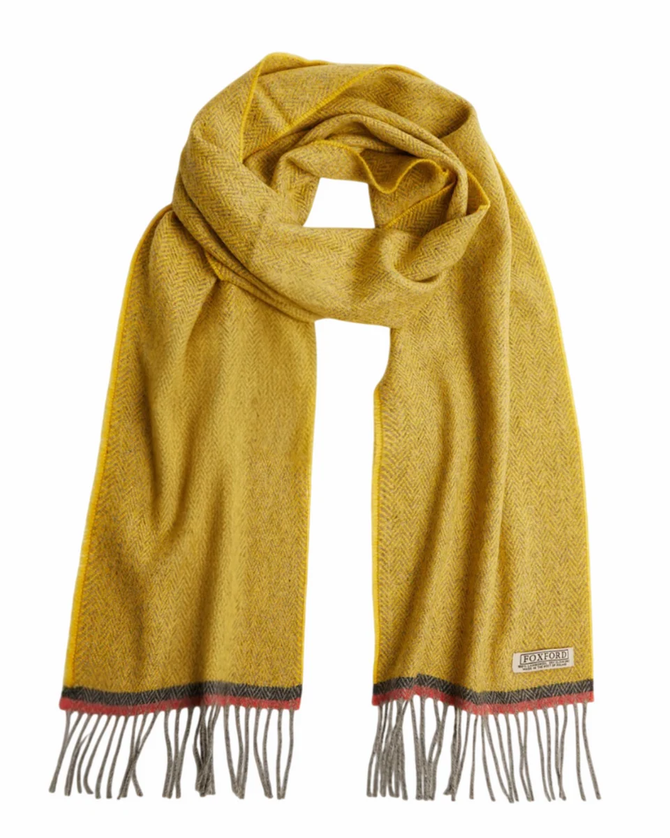 Official Foxford Gold Herringbone Lambswool Scarf Prestigious
