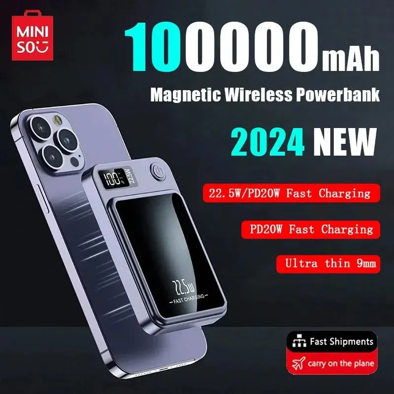 Functional Portable 100000mAh Wireless Power Bank Type C Mini Fast Charger Stylish