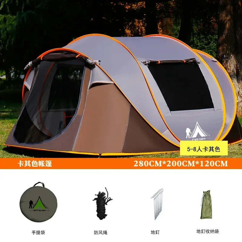 Healthy 5-8 Person Automatic Speed-Opening Beach Camping Tent – 201T Polyester Fiberglass Poles Optimized