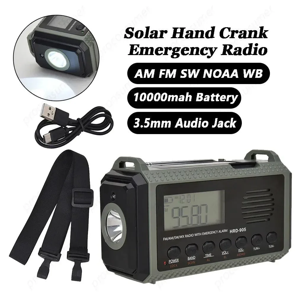 Genuine 10000mAh Multifunction Solar Hand Crank Radio – USB Charging FM AM NOAA WB Weather Radio with Emergency Flashlight SOS Alarm and Power Bank Proven