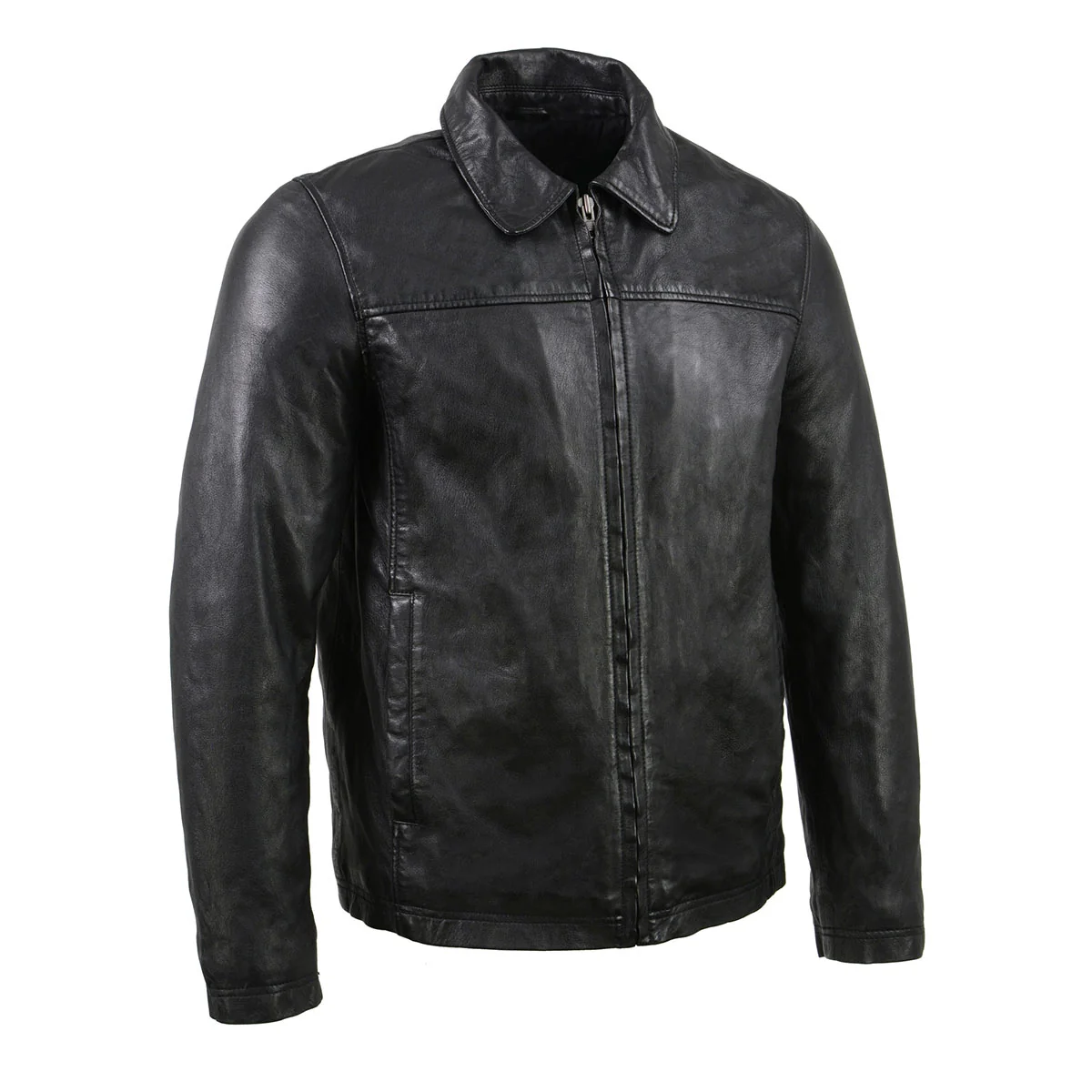 Refined Milwaukee Leather Vintage SFM1804 Men’s Classic Black Zipper Front Jacket with Shirt Collar Comfortable