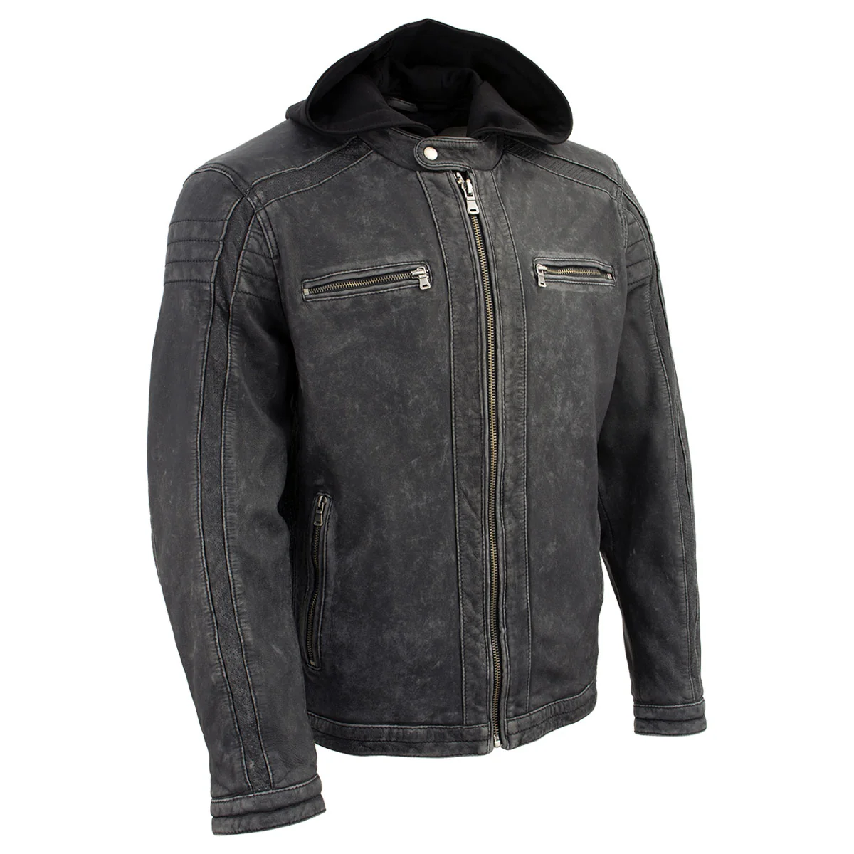 Authentic Milwaukee Leather Vintage SFM1802 Men’s Black Nubuck Leather Motorcycle Style Fashion Leather Jacket with Hoodie Next-Generation