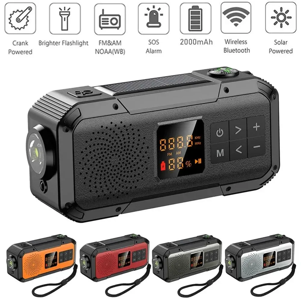 Green Solar Radio Portable Emergency Radio – AM FM WB NOAA Bluetooth Speaker with LED Flashlight for Outdoor Camping and Hiking Official