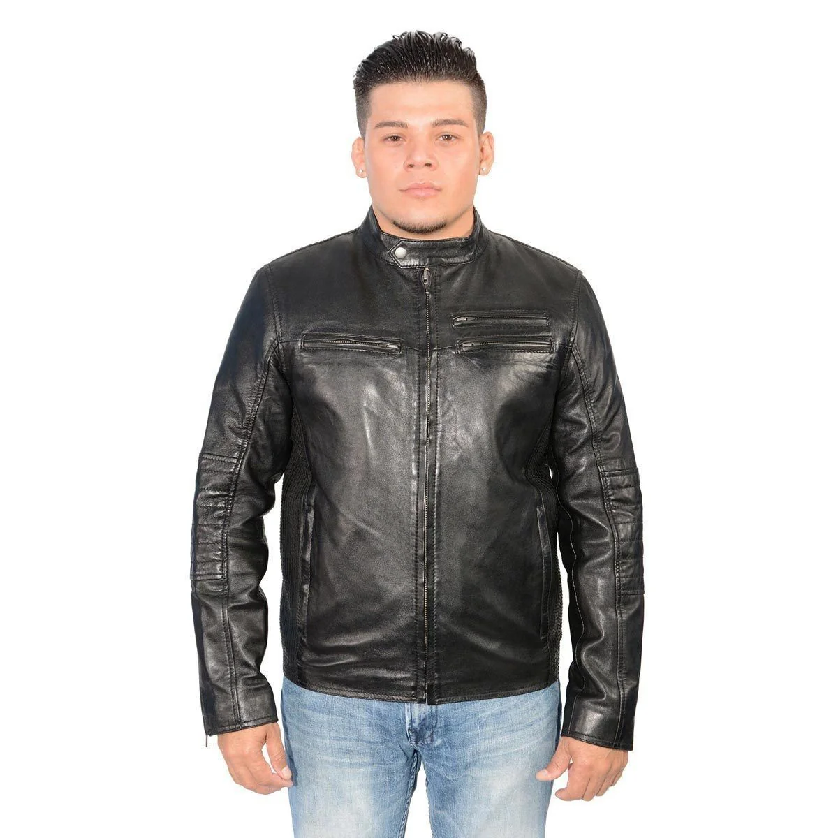 Convenient Milwaukee Leather SFM1805 Men’s Black Side Stitch Cafe Racer Lambskin Leather Jacket Powerful