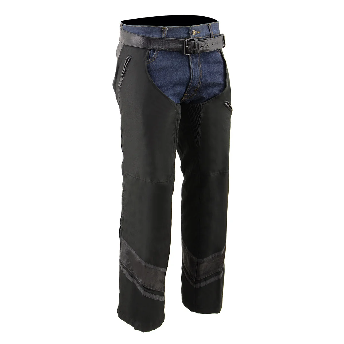 Sustainable Milwaukee Leather MPM5706 Men’s Black Vented Textile Chaps with Leather Trim Unique