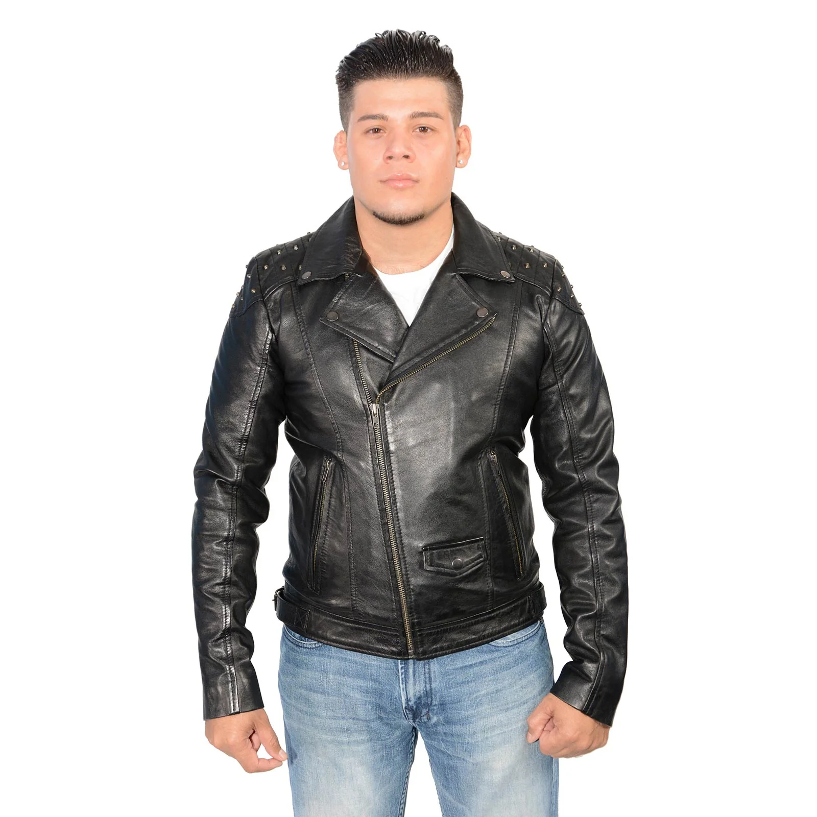 Solid Milwaukee Leather Men’s Studded Black Leather Fashion Motorcycle Style Jacket SFM1825 Refined