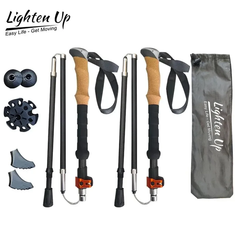 Breathable 2Pcs Lightweight Carbon Fiber Aluminum Alloy Trekking Poles Collapsible Telescopic Walking Sticks for Hiking Climbing Refined