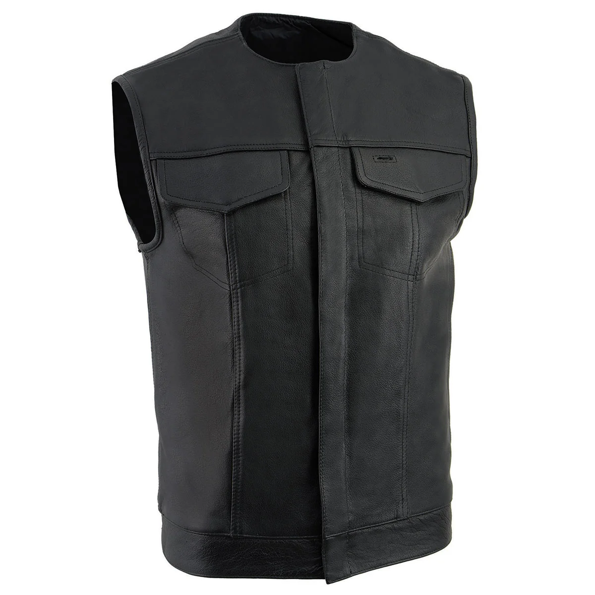 Fast Z1R3721 Men s 338 Black Collarless Motorcycle Leather Vest Selected