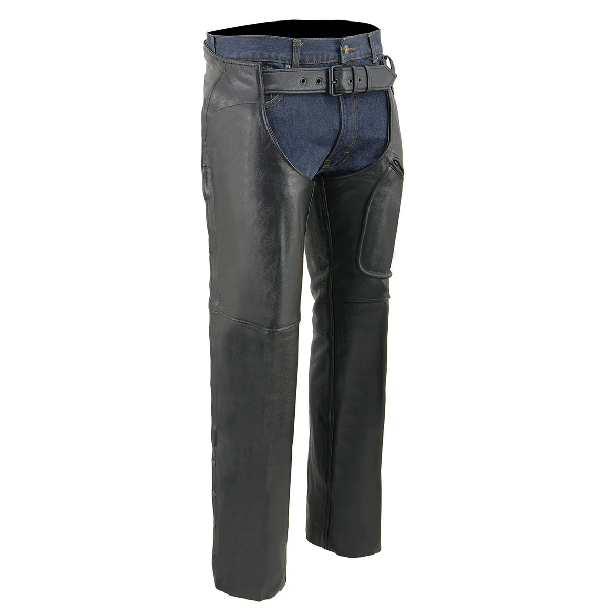 Classic Milwaukee Leather Chaps for Men’s Black Leather 3-Front Pockets- Thigh Patch Pocket Motorcycle Riders Chap- LKM5780 Healthy