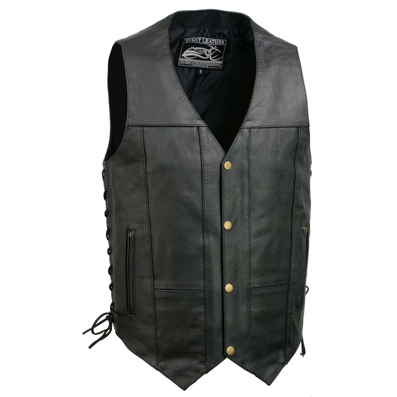 Professional Event Leather EL5391 Men’s Black Leather 10 Pocket Side Lace Vest Premium