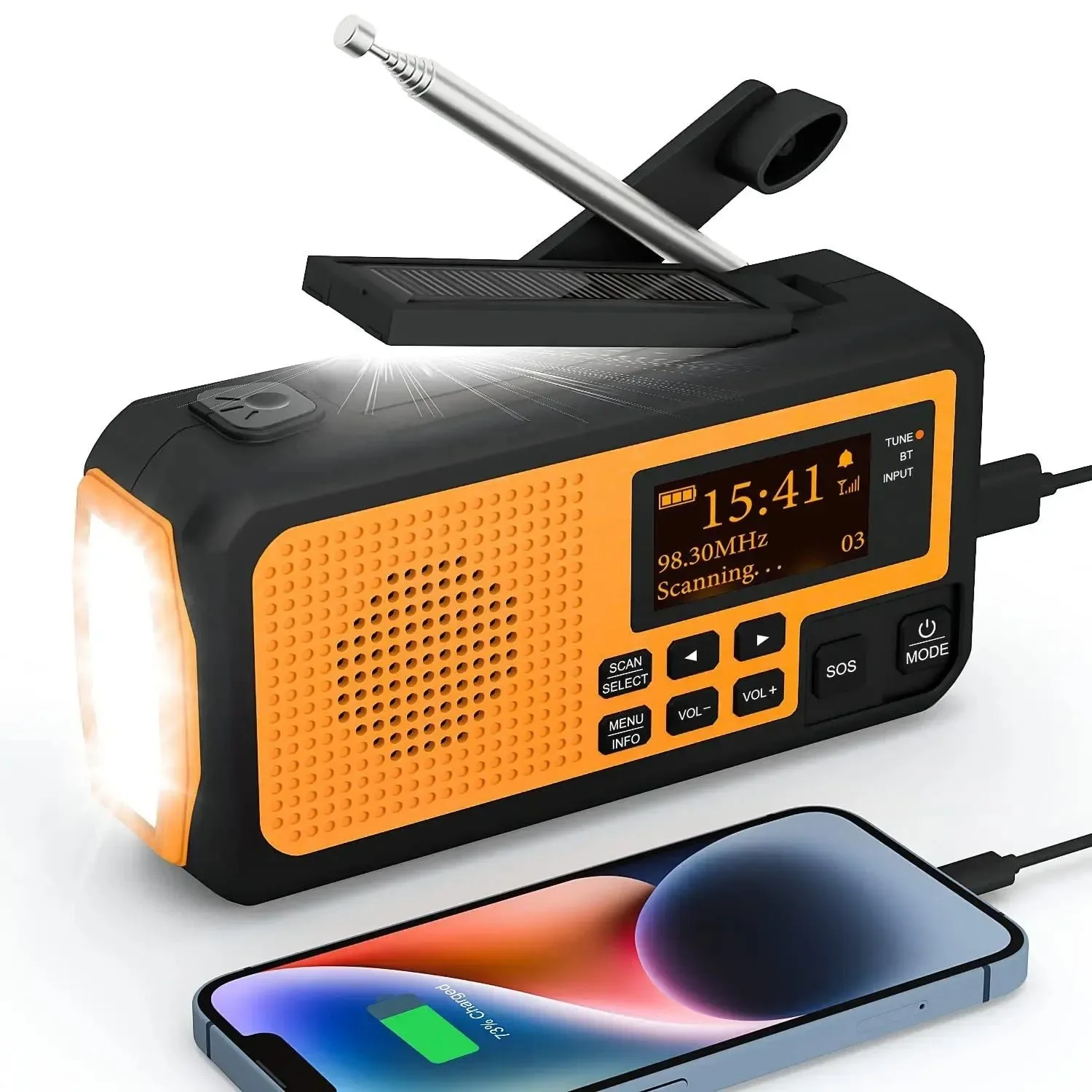 Efficient Multi functional Emergency FM AM Radio Bluetooth Speakers – 5000mAh Power Bank DAB Radio Hand Crank Solar USB Charging About this item Green