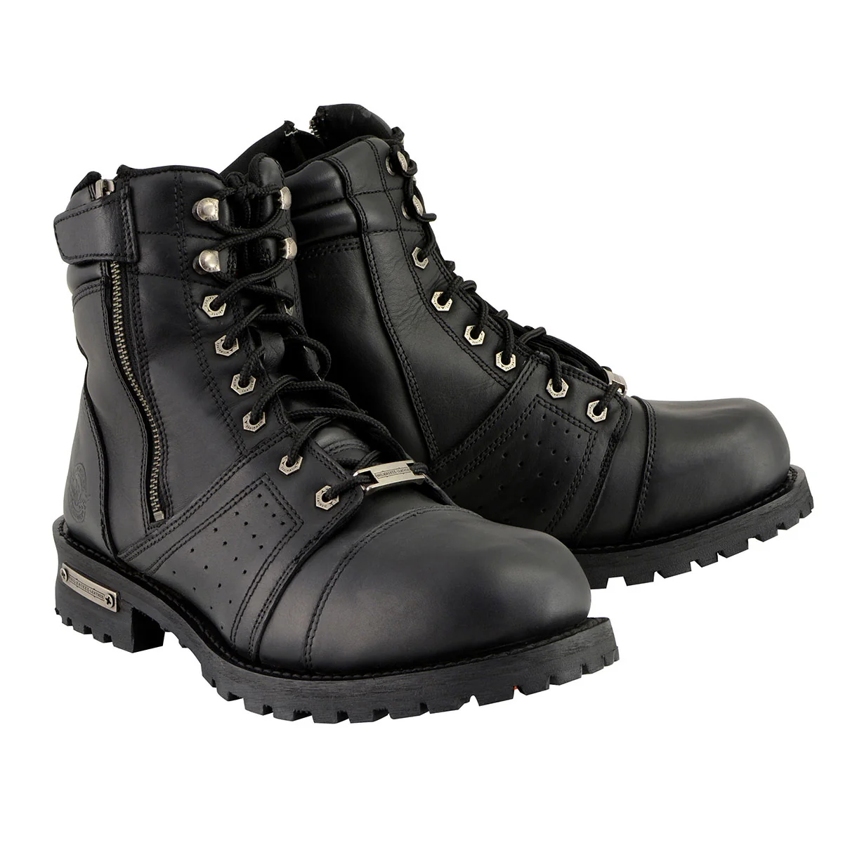 Solid Milwaukee Leather Men’s Black Lace-Up Motorcycle Riding Leather Boots with Side Zipper Entry MBM9000 Sustainable
