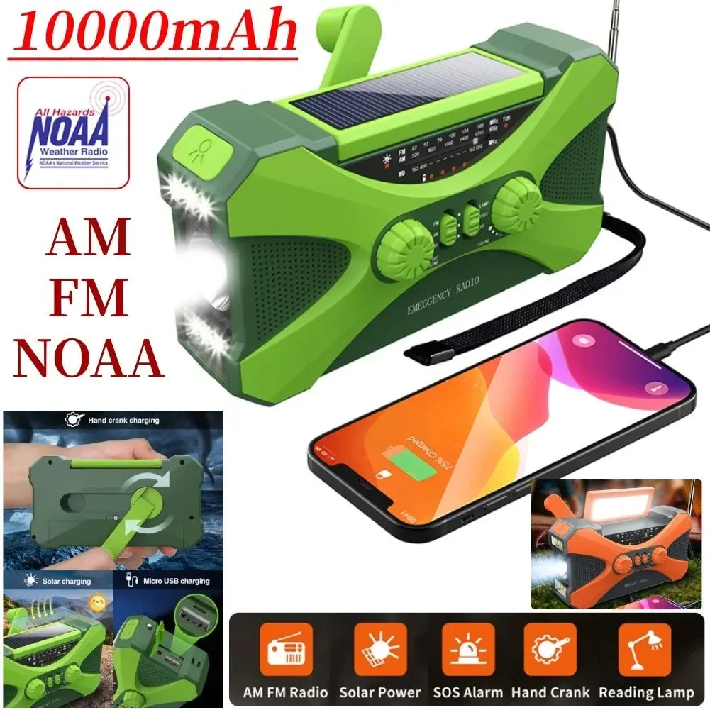 Carefully Designed Multifunctional Hand Crank Solar Weather Radio with AM FM WB USB Charging LED Flashlight and Power Bank 10000mAh Relaxed
