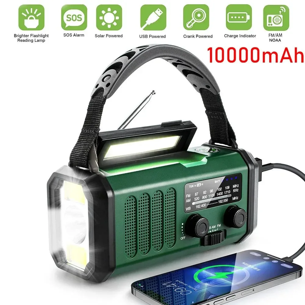 Next-Generation Emergency Solar Hand Crank Weather Radio with 10000mAh Power Bank Flashlight AM FM NOAA and Dynamo Eco-Friendly
