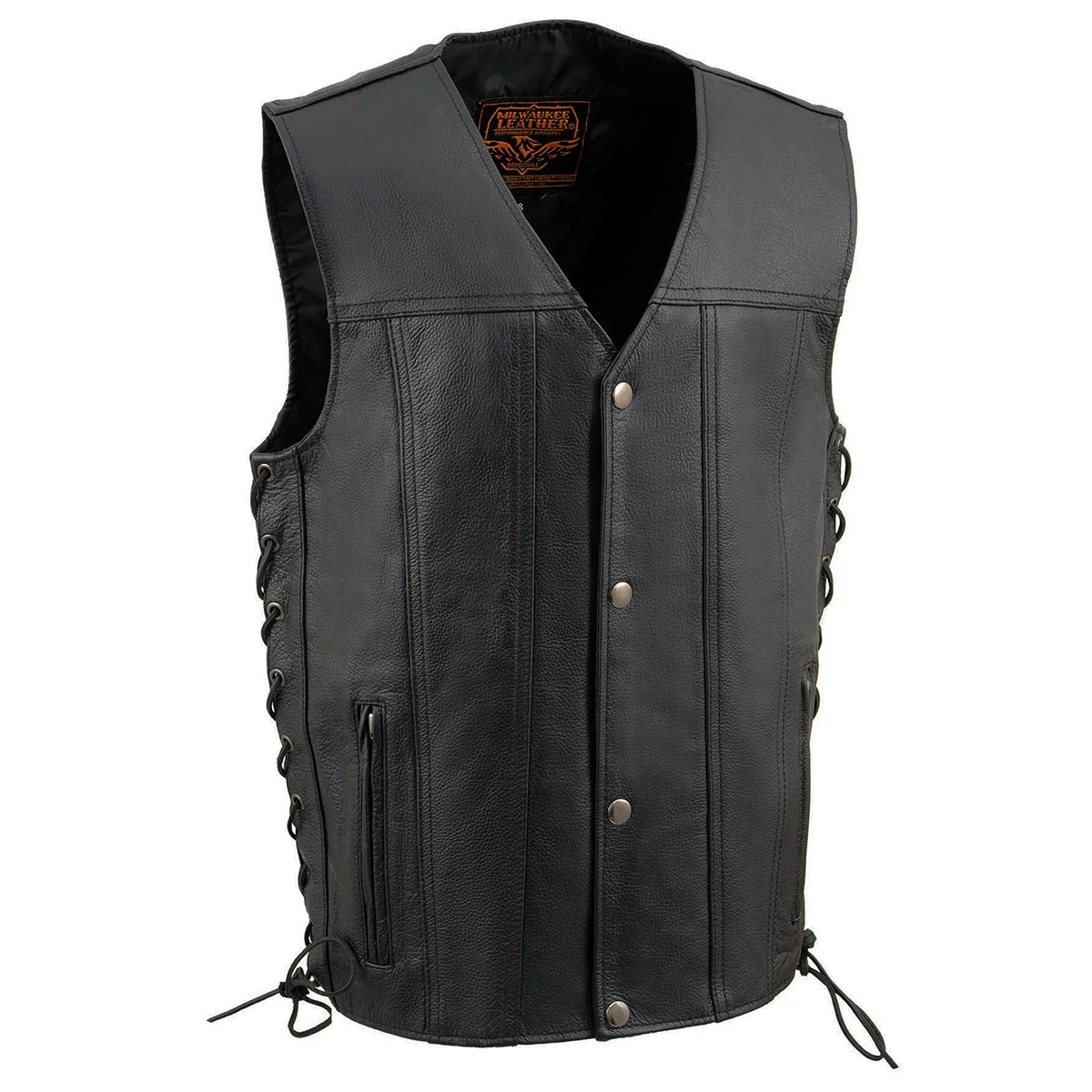 High-Performance Milwaukee Leather LKY3870 Youth Size Black Leather Biker Style Vest with Snap Front and Side Laces Fine Crafted