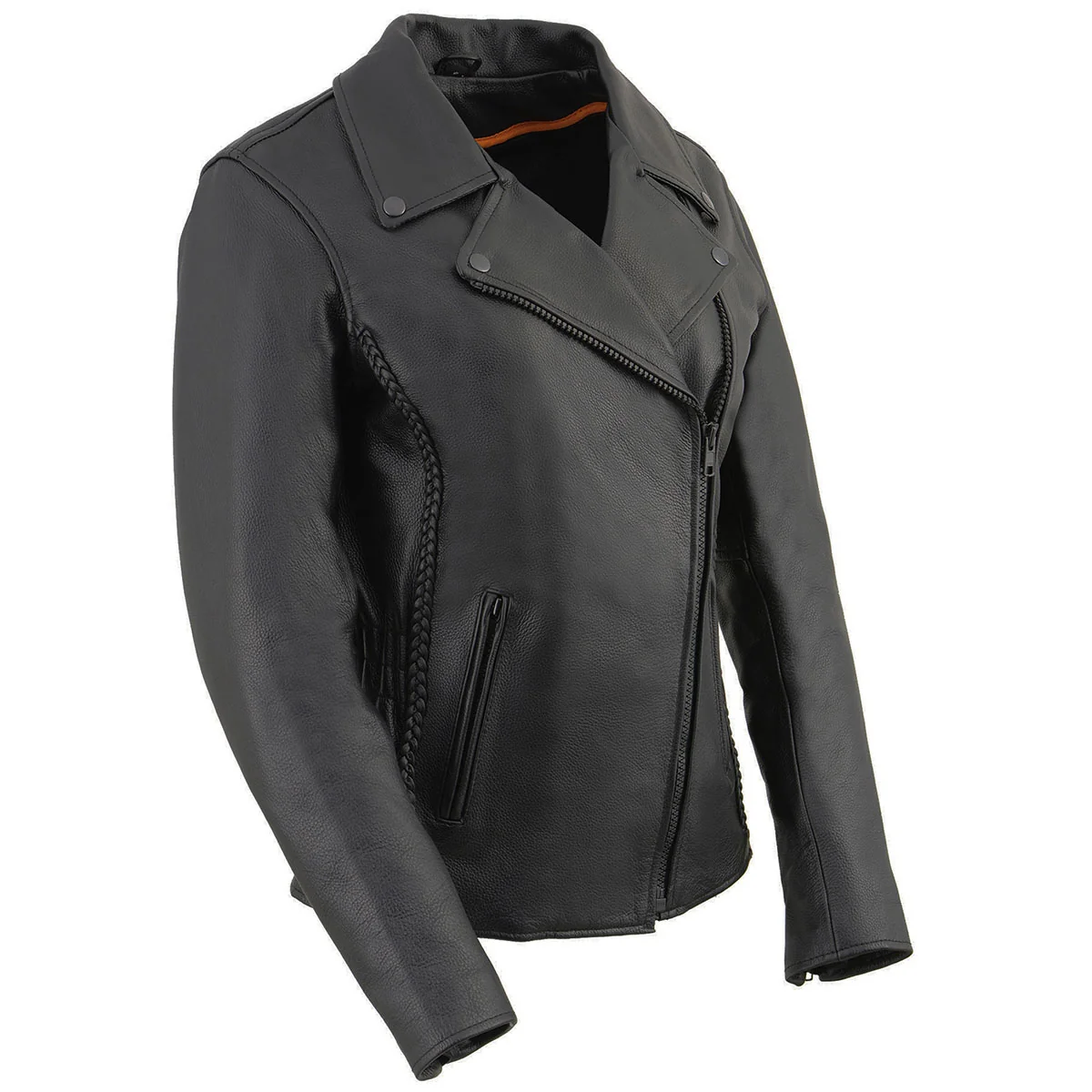 Excellent Milwaukee Leather LKL2711 Women’s Braided Black Leather Motorcycle Rider Jacket w Studded Back Natural