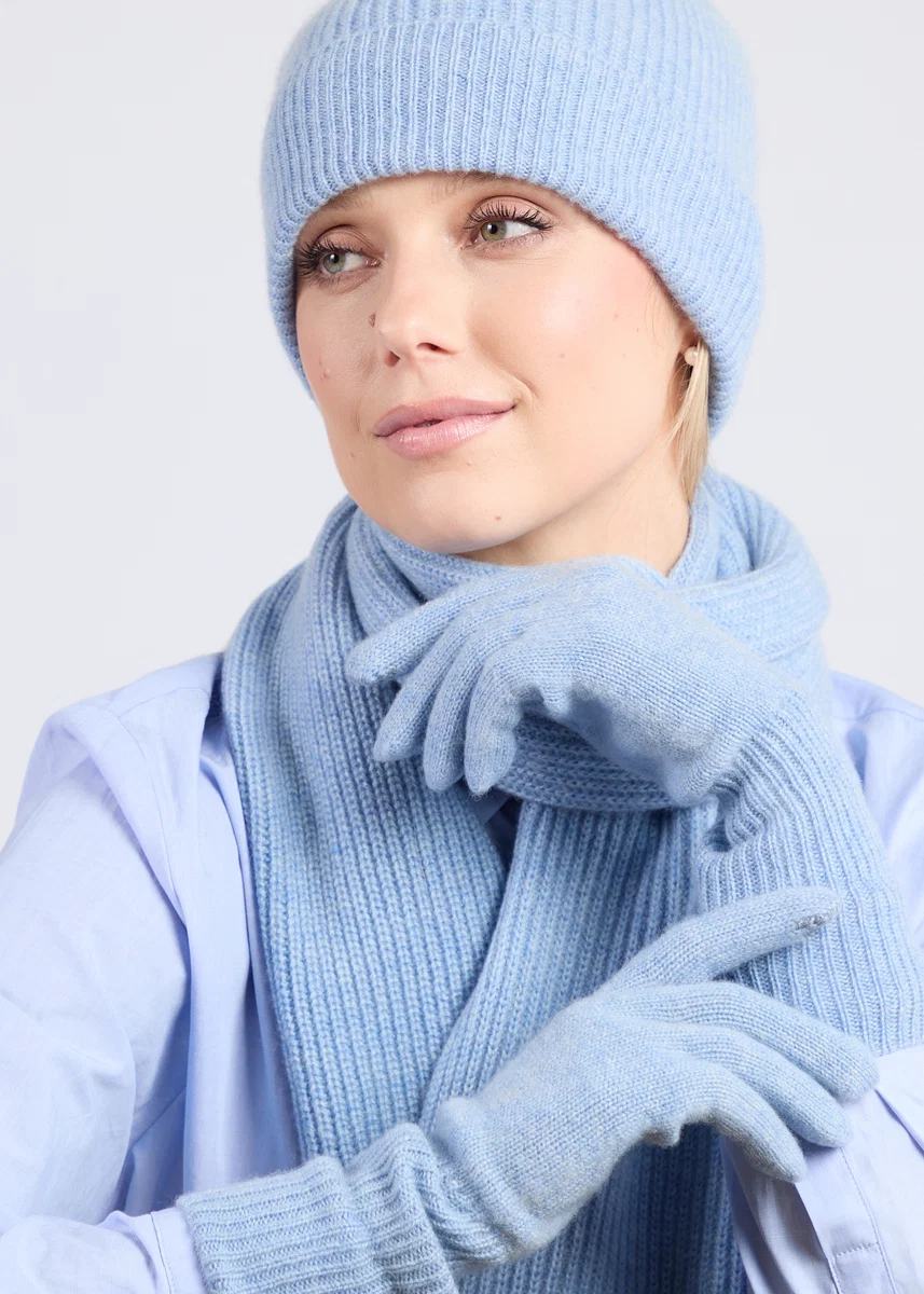 Detailed Foxford Blue Cashmere Gloves Outstanding