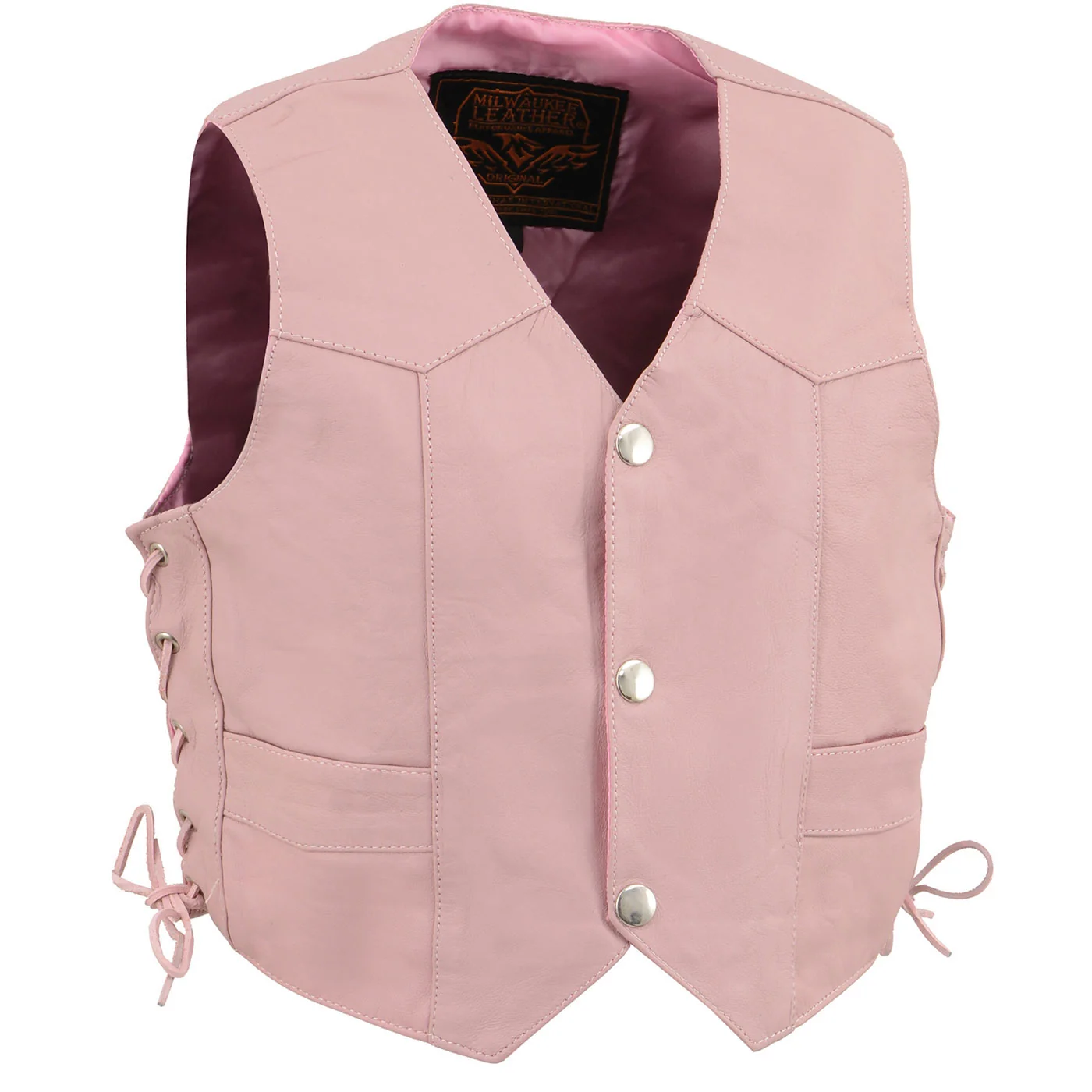 Next-Generation Milwaukee Leather SH2011LPNK Girls Pink Classic Three Snap Leather Vest World-Class