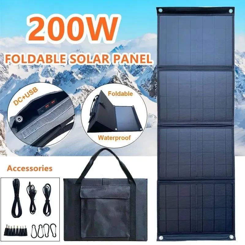 First-Class 200W Foldable Solar Panel with Dual USB and DC Output – Portable Waterproof Solar Charger for Outdoor Activities Clean