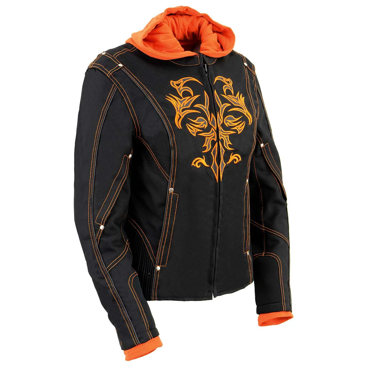 Efficient NexGen SH1939 Women’s ‘Reflective Tribal’ Orange and Black 3 4 Textile Vented Jacket Versatile