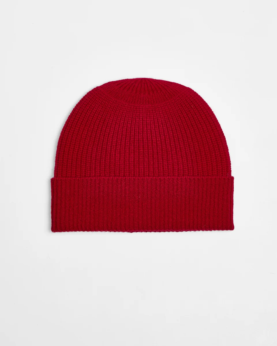 Detailed Foxford Red Ribbed Cashmere Beanie Pure