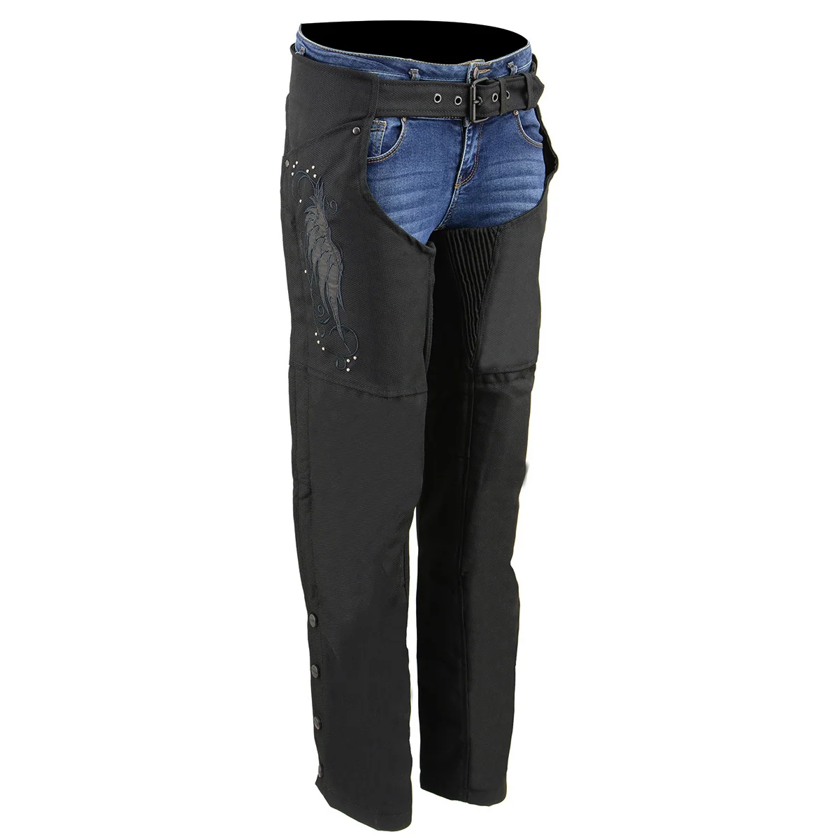 Organic Milwaukee Leather SH1956 Women’s ‘Winged’ Solid Black Textile Chaps Proven