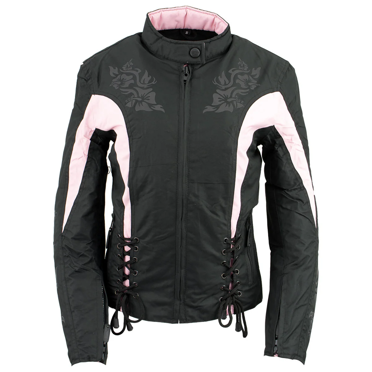 Modern NexGen SH236806 Women’s ‘Reflective Buffalo Head’ Black and Pink Textile Jacket Fast