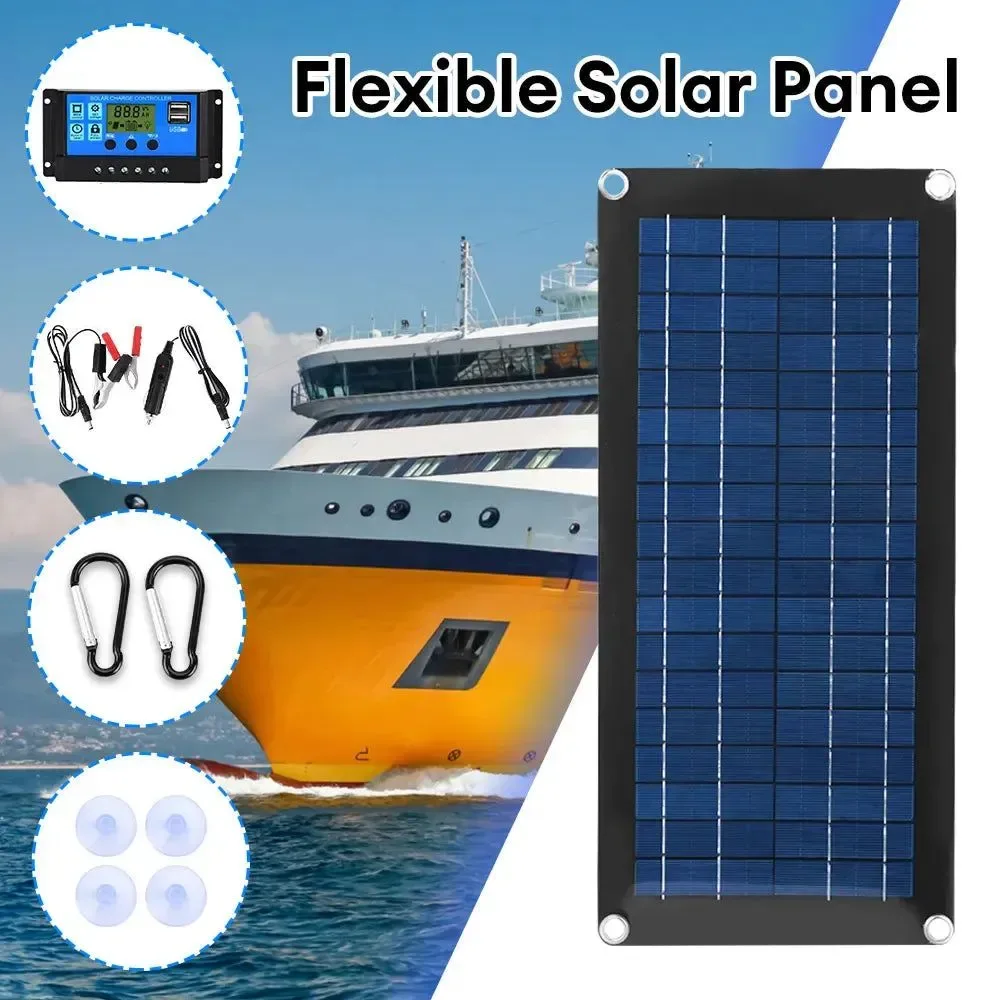 Traditional 30W Flexible Solar Panel with Controller – Dual USB Port Solar Power System for Home Camping Outdoor Easy-to-Use