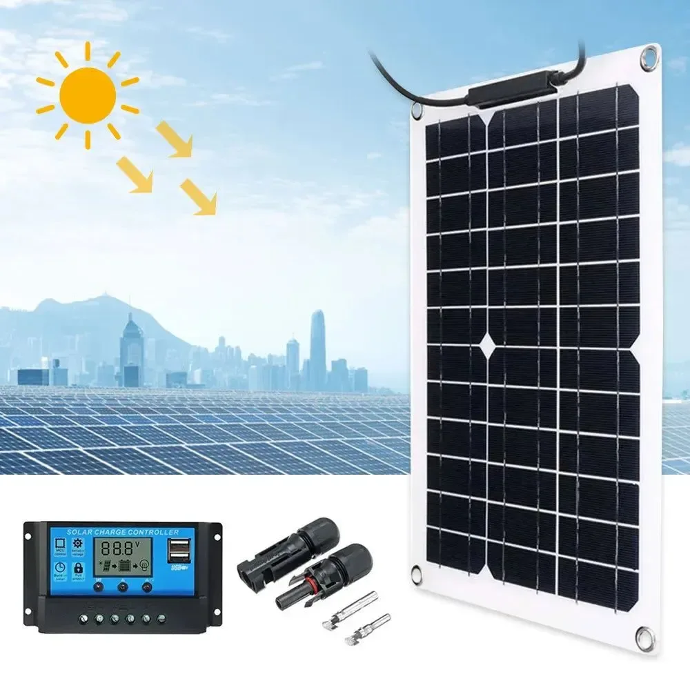 Stylish Flexible Solar Panel 12V Battery Charger Dual USB with Controller for Outdoor Camping Traditional