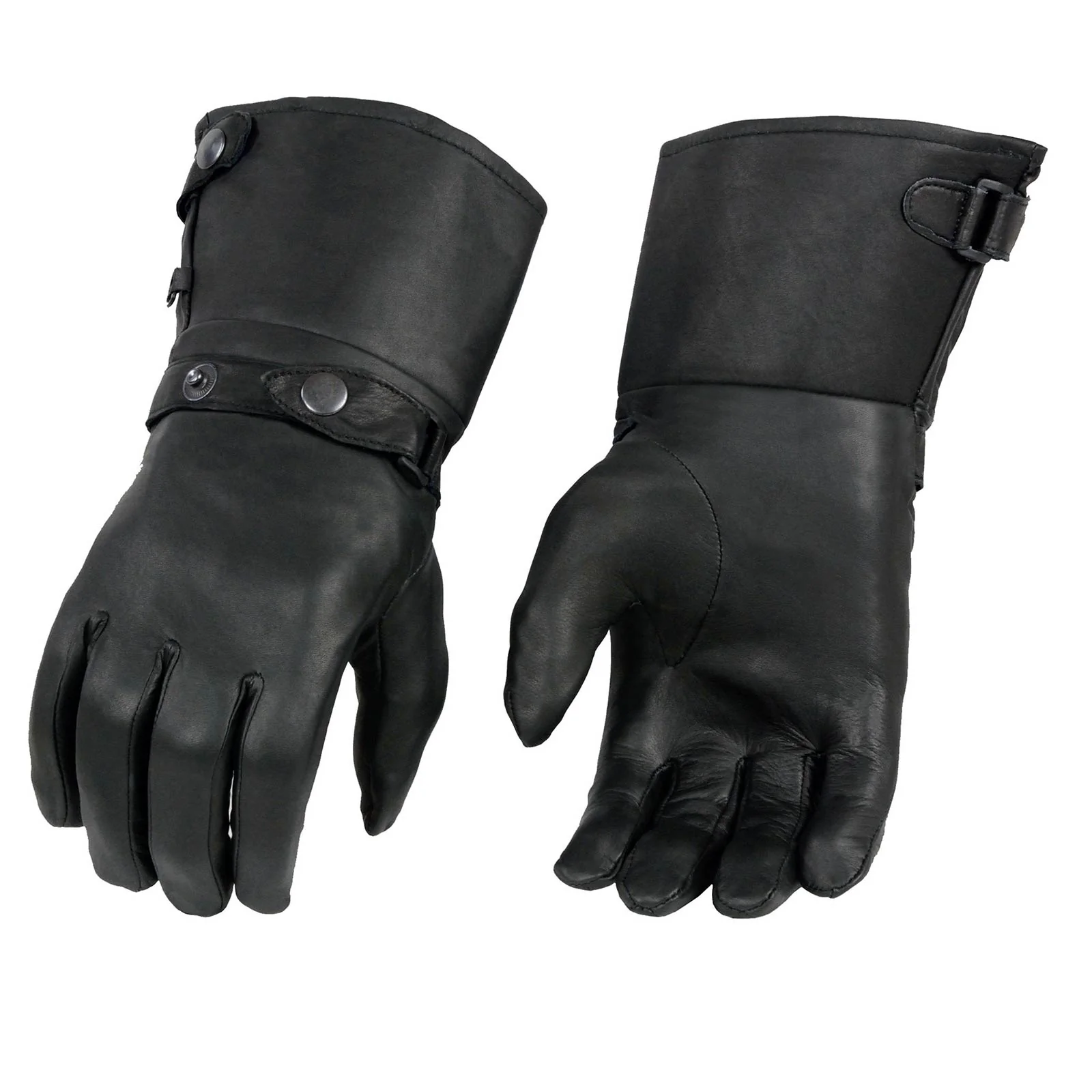 Elegant Milwaukee Leather Men's Gauntlet Motorcycle Hand Gloves-Black Leather Long Cuff Snap Closure Thermal Lined-SH264 Excellent