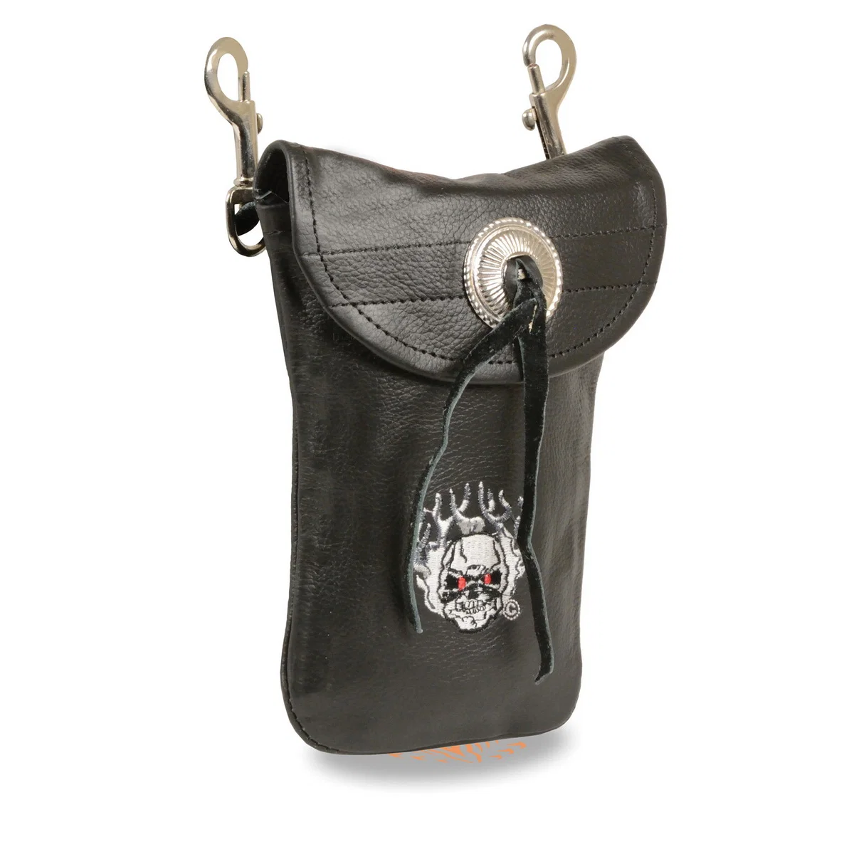 User-Friendly Milwaukee Leather SH506FS Unisex Black Leather Belt Bag with Flaming Skull Embroidery and Concho Eco-Friendly