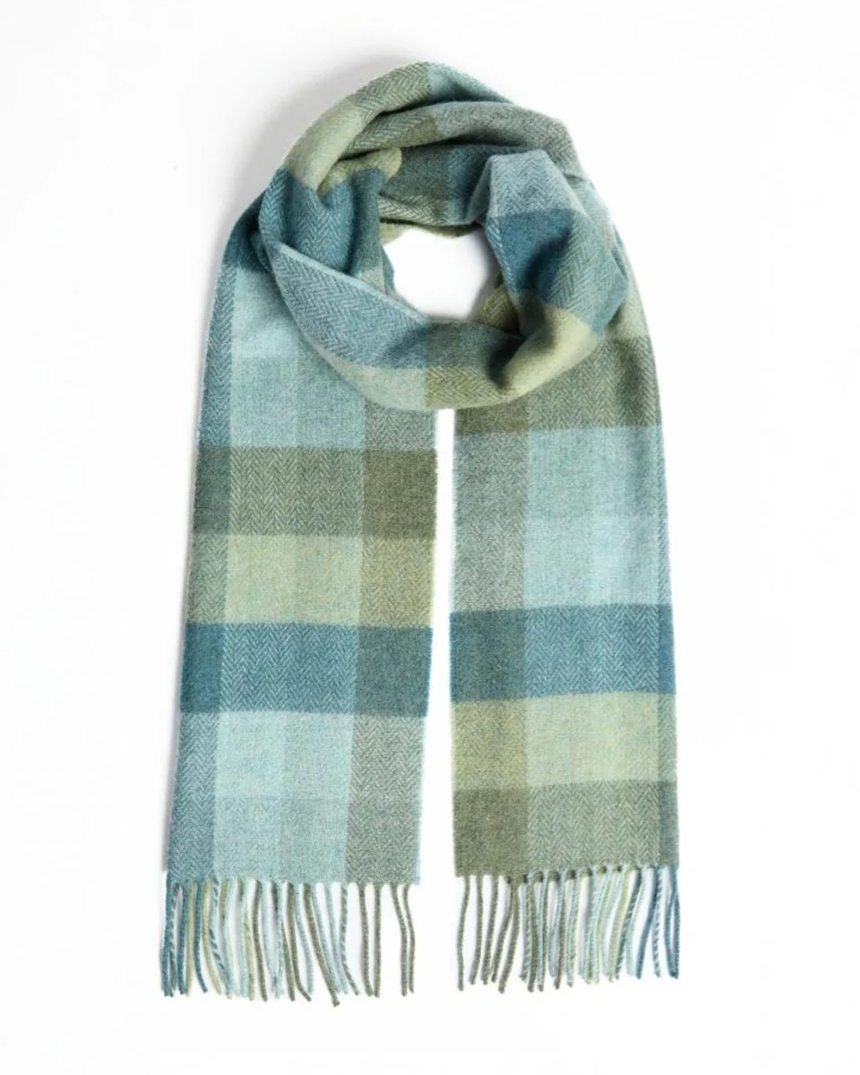Crafted Foxford Green Blue Check Lambswool Scarf Professional