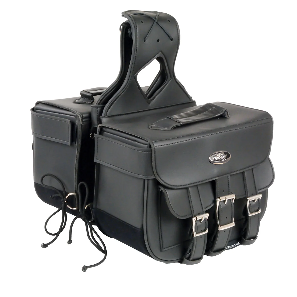 Fine Milwaukee Leather SH67001ZB Black Straight Drop Zip-Off Triple Strap PVC Throw Over Saddlebags Luxury