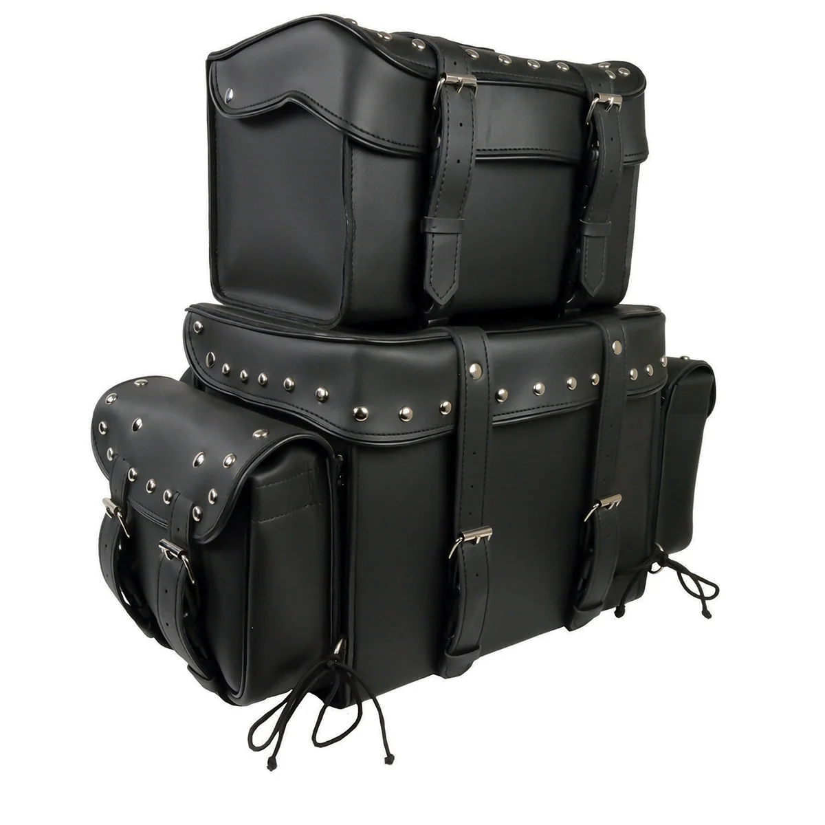 Safe Milwaukee Leather SH650 Large Black PVC 4-Piece Studded Motorcycle Touring Pack with Barrel Bag Verified