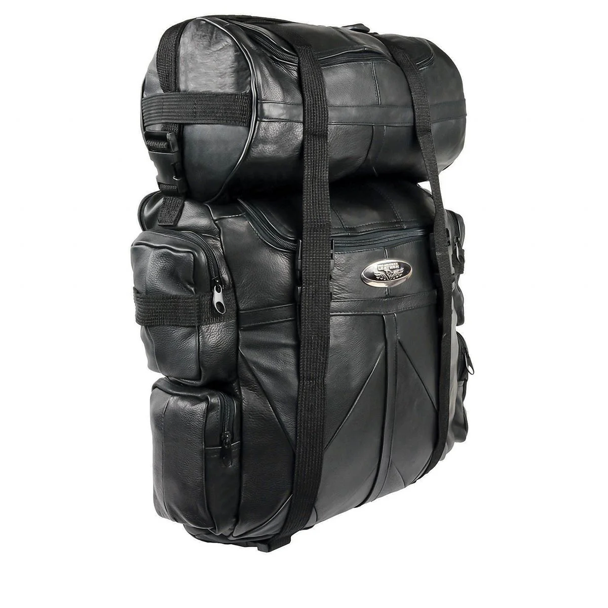 Functional Milwaukee Leather SH537 Large Black Motorcycle Large Leather Deluxe Sissy Bar Pack Bag Practical