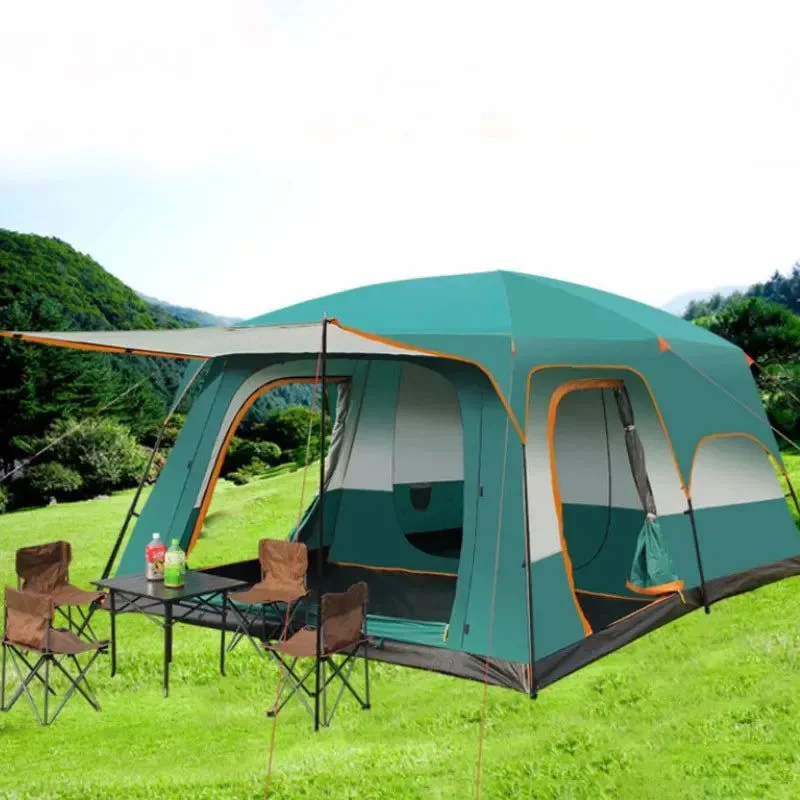 Detailed 320x220x195cm Two-Bedroom Tent Oversize Leisure Camping Tent for 5-8 Person First-Class