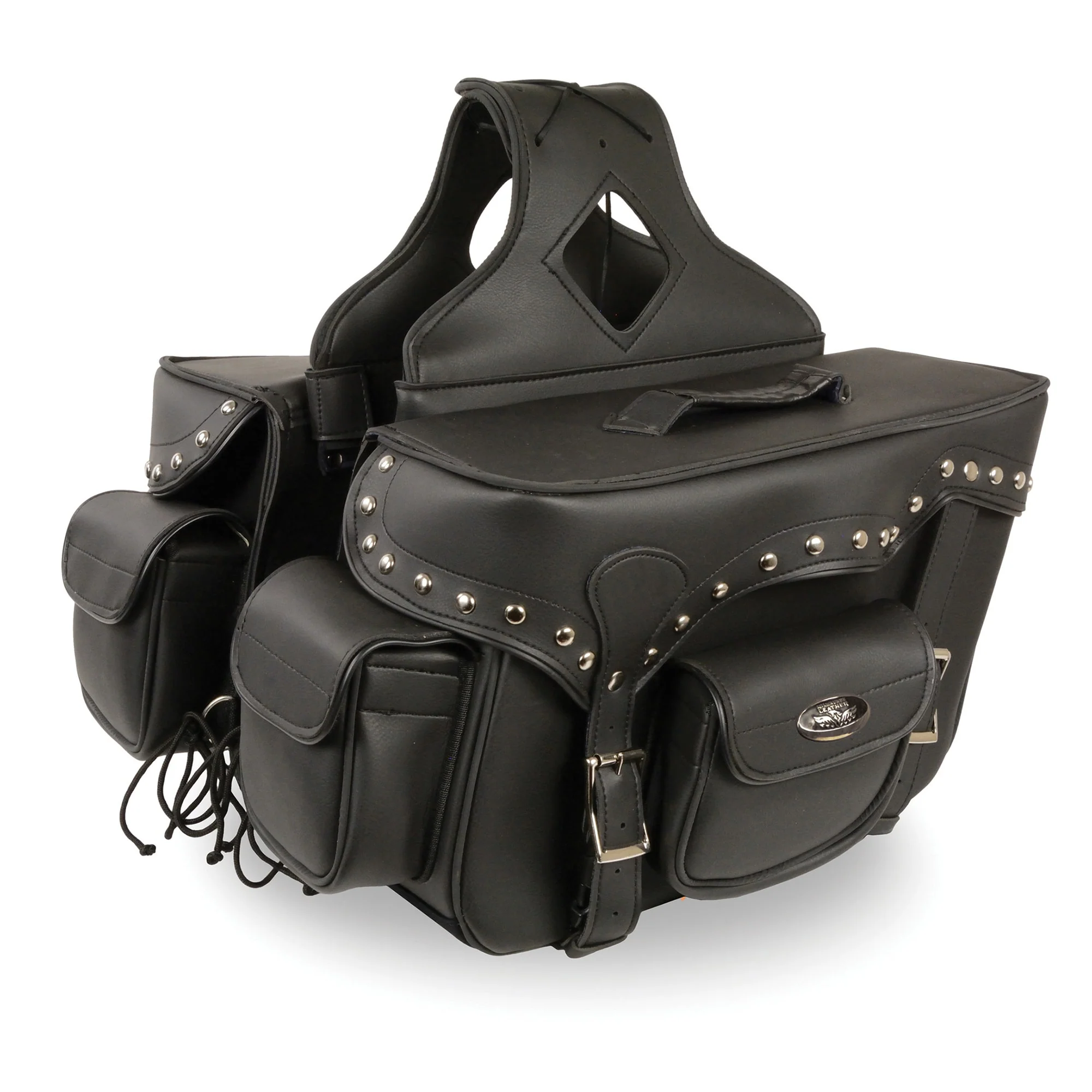 Exclusive Milwaukee Leather SH66601ZB Black Zip-Off Double Pocket Studded PVC Throw Over Saddlebags Practical