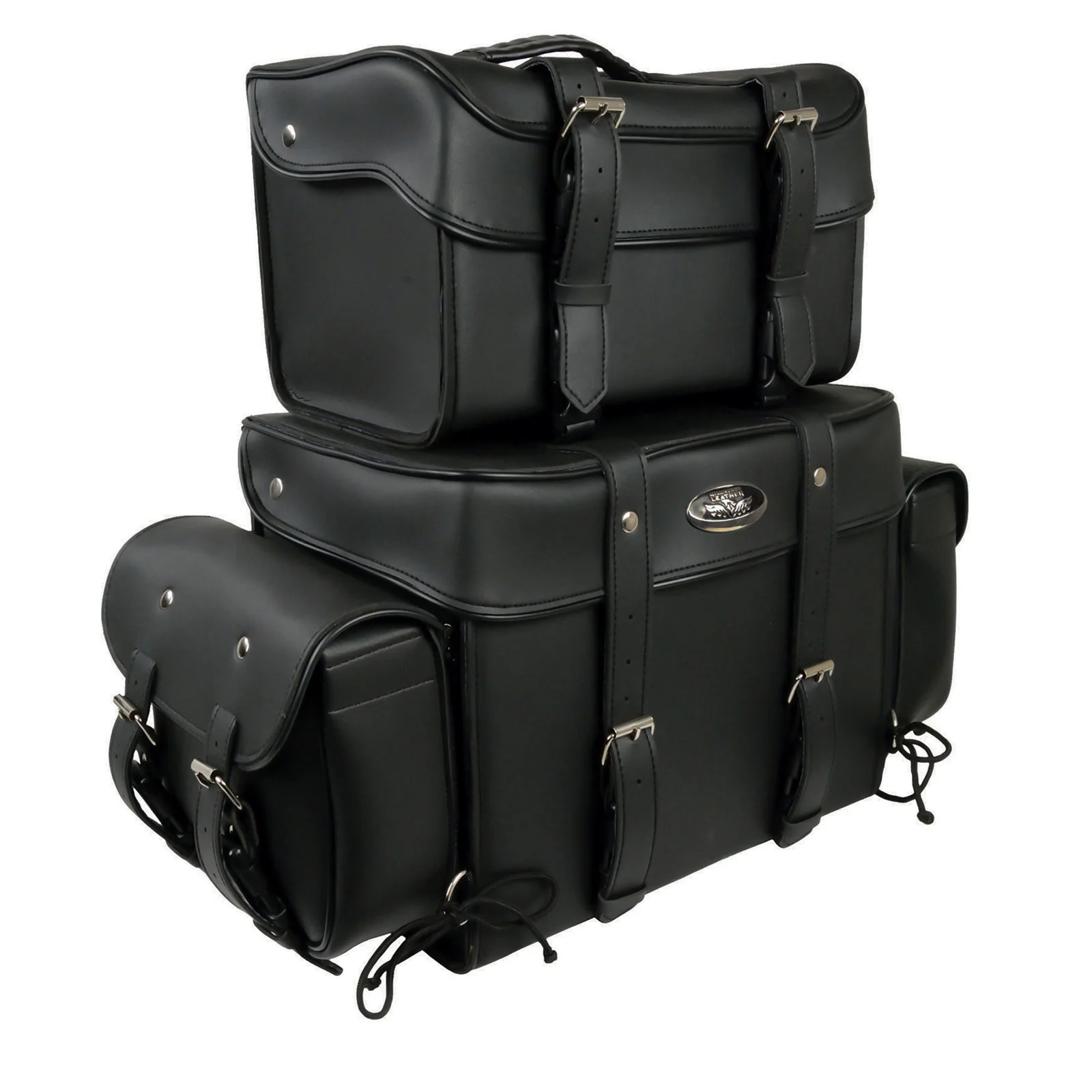 Modern Milwaukee Leather SH65001 Large Black PVC 4-Piece Motorcycle Touring Tail Bag Genuine