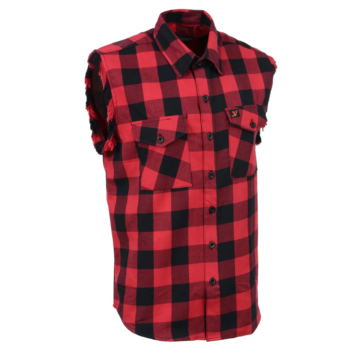 Lightweight Milwaukee Leather MNG11692 Men s Classic Black and Red Button-Down Flannel Cut Off Frayed Sleeveless Casual Shirt Outstanding