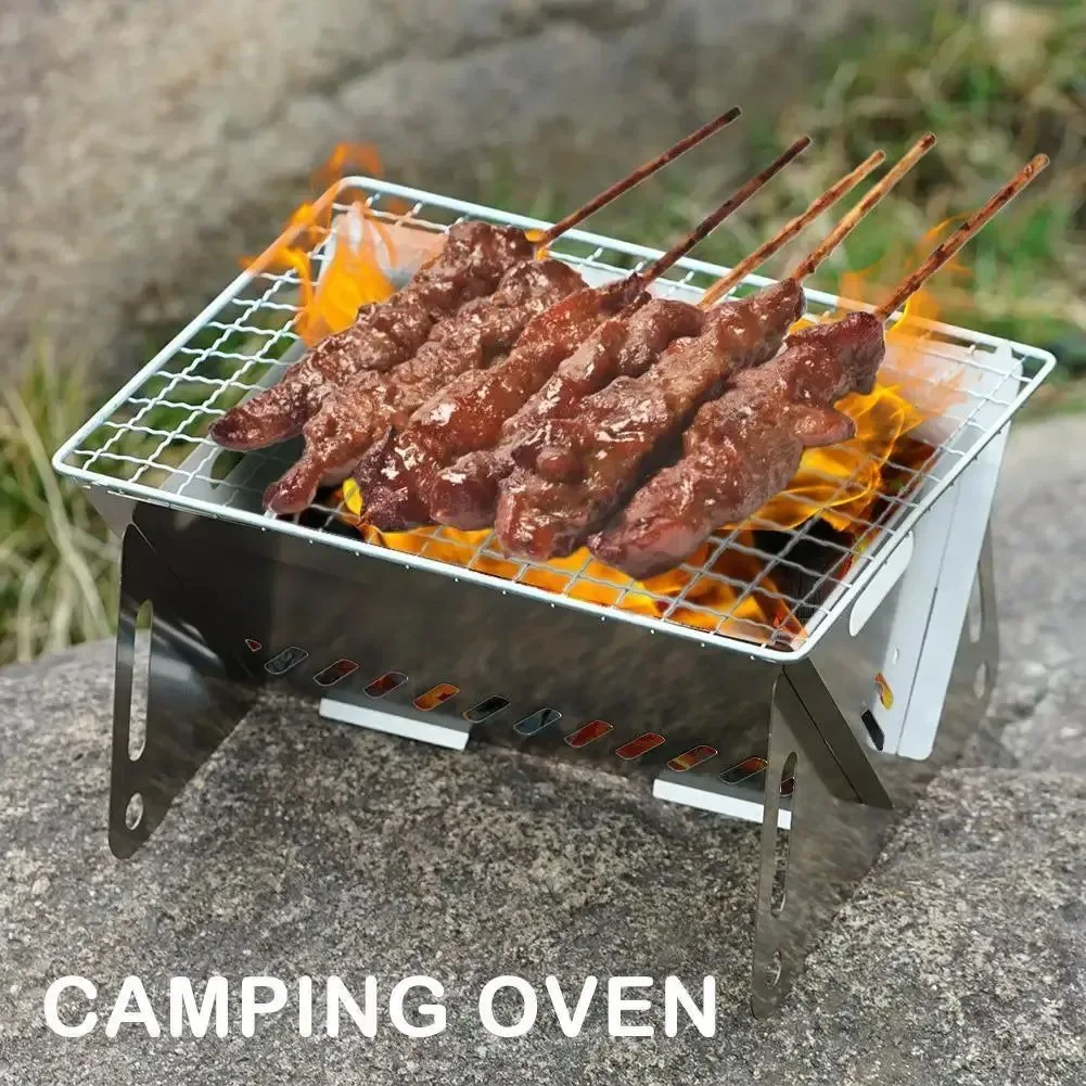 First-Class Stainless Steel Portable Folding BBQ Grill – Charcoal Stove for Outdoor Picnic Camping Easy-to-Use