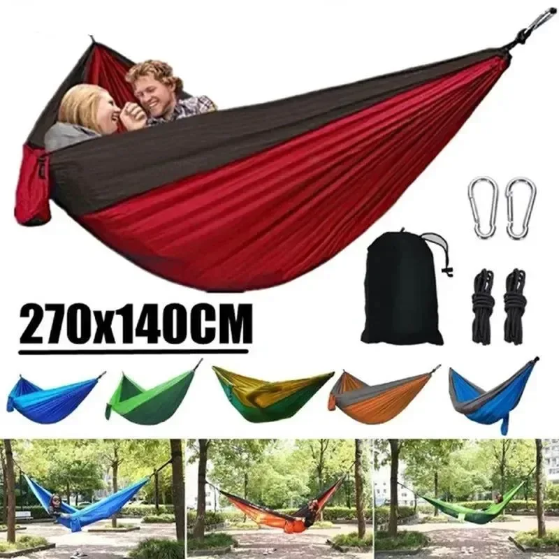 Enhanced Single Person Portable Outdoor Camping Hammock – High Strength Nylon Parachute Fabric Hanging Bed Soft